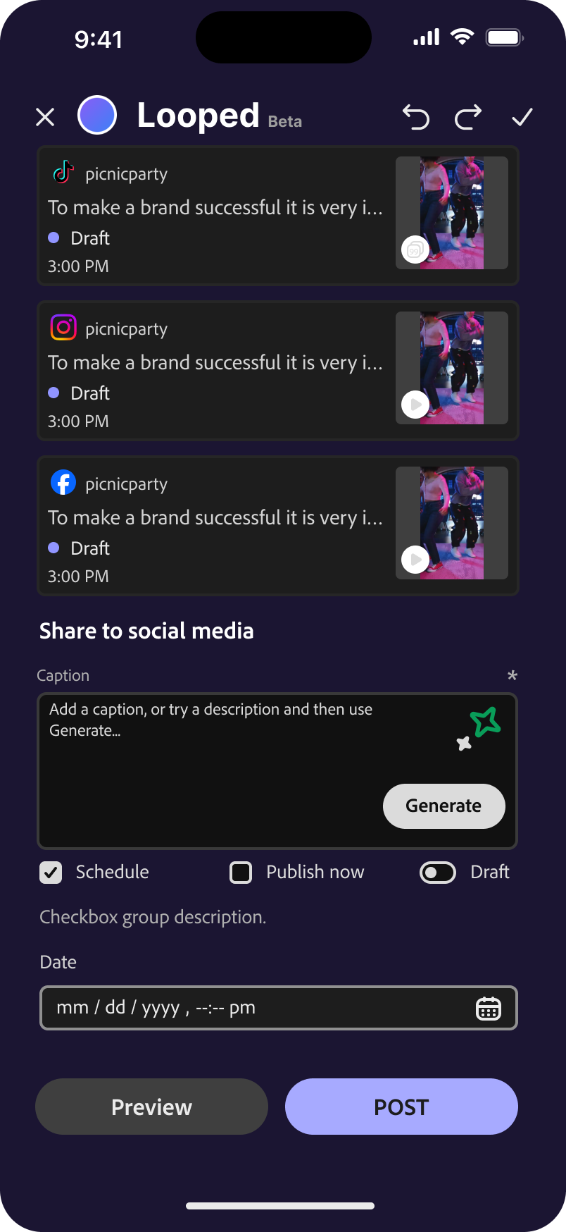 Looped app sharing interface